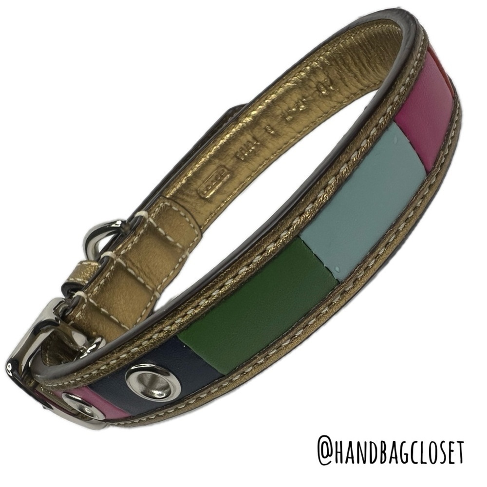 Coach Legacy Striped Leather Vintage Pink Blue Size SMALL Dog Collar - Picture 5 of 16